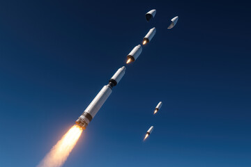 Fototapeta premium Rocket Stage Separation in Flight, Illustration