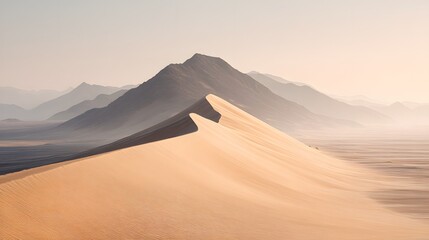 A cinematic drone shot of a desert with massive sand dunes