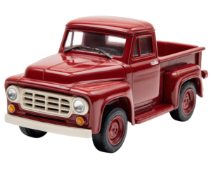 Classic red toy car, vintage pickup truck, nostalgic kids toy, retro style, collectible model, cheerful childhood, isolated on transparency background