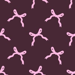 Seamless pattern with pink bows on dark background, perfect for feminine designs, gifts, or romantic themes.