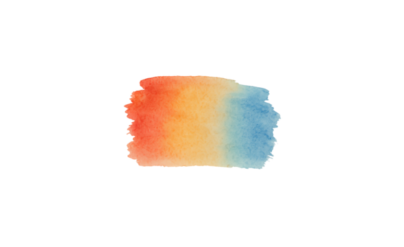 Vibrant watercolor brush stroke with a gradient of warm orange to cool blue and green hues isolated on transparent background - Powered by Adobe