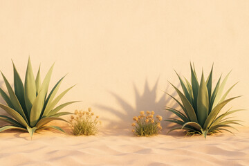 Fototapeta premium Desert Agave Plants With Yellow Flowers And Sand Dunes image