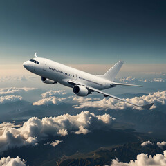 Obraz premium White airplane in flight soaring high adventure travel journey