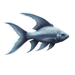 Blue Silver Fish with Long Fins Detailed Illustration