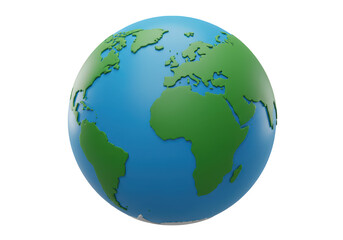 Fototapeta premium Stylized 3d render of planet earth showing continents and oceans, isolated on transparent background