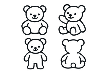 Fototapeta premium Cute cartoon teddy bears displayed in four different poses on a white background