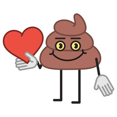 Poop character half turn holding heart and smiling