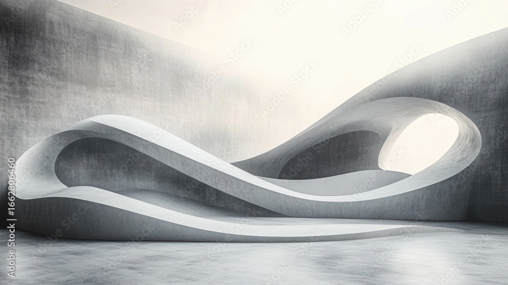 Aufkleber Abstract architectural structure with smooth, flowing curves and continuous loops in a monochromatic, minimalist environment under soft lighting