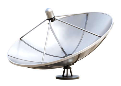 Large parabolic satellite dish antenna with transparent background communication isolated on a transparent background