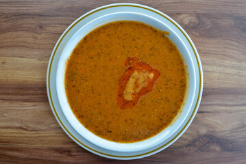 Soup plate on table in restaurant