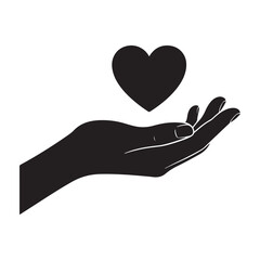 Black Silhouette of Hand Holding Heart Vector on White Background