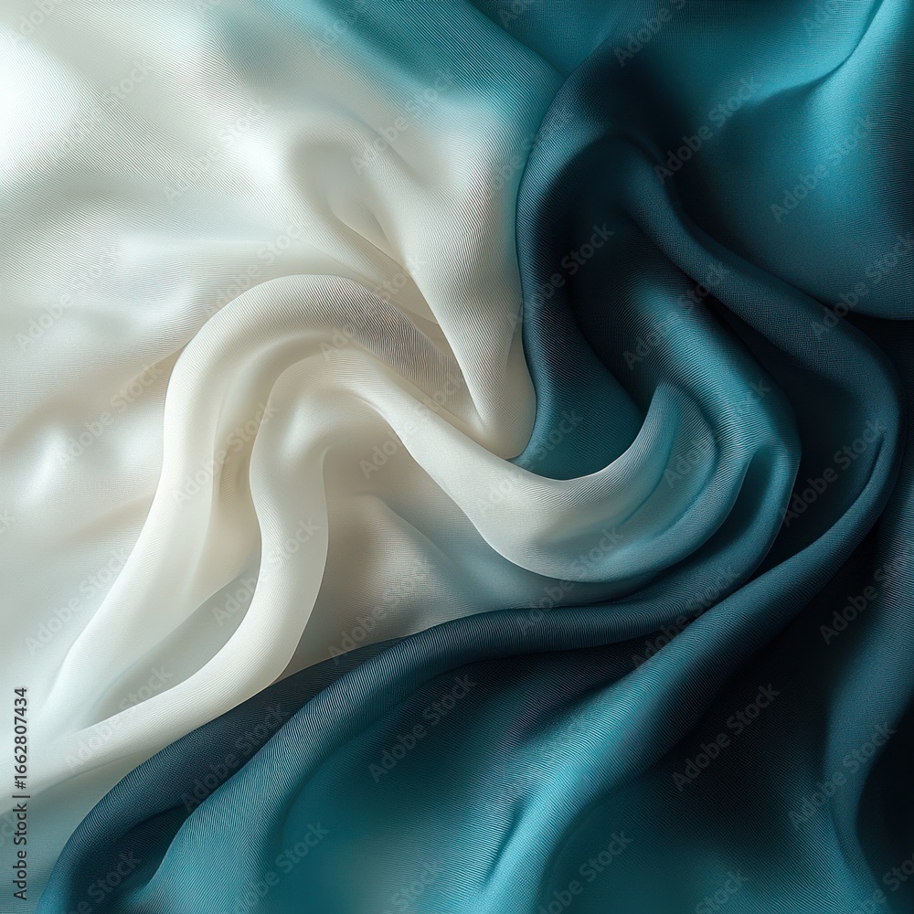 Poster smooth flowing fabric in shades of white and teal teal creating soft curves and delicate light refle