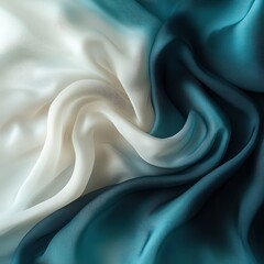Obraz premium Smooth flowing fabric in shades of white and teal teal creating soft curves and delicate light reflections