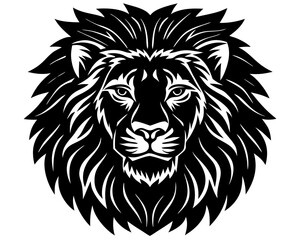 Obraz premium Lion Head Silhouette Linocut, Wild Animal Vector Design