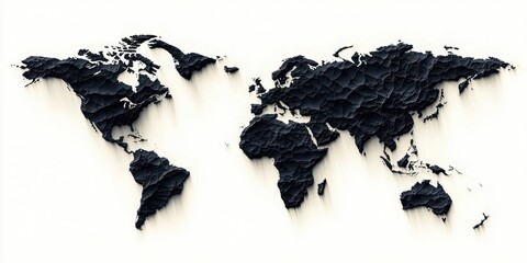 Obraz premium black cracked world map with shadows on white background creating a textured 3d effect