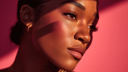 A serene and calm emotional portrait of a woman. Her gentle expression conveys feelings of peace, confidence, and inner tranquility.