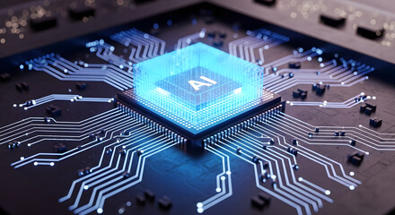 The Luminescent Heart of Innovation: A Glowing Microchip Illuminated by Artificial Intelligence at the Forefront of Technological Advancement and Computing Capabilities
