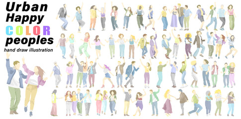 Color flat vector illustration of happy dancing people