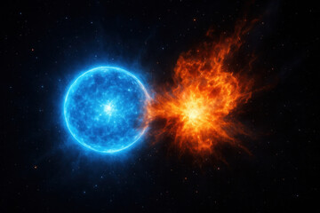 Obraz premium Binary Star System Illustration, Cosmic Collision, Space Art