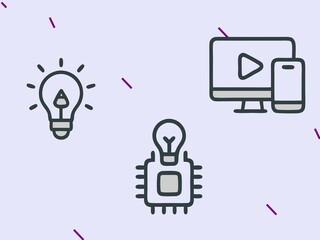 Digital components light bulbs computers and smartphones illuminate a bright background showcasing modern tech.