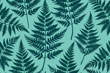 A pattern of leafy fern silhouettes vector illustration