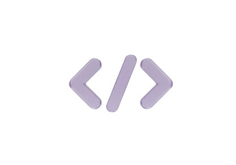 Purple 3d code brackets symbol isolated on transparent background