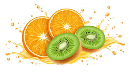 Refreshing Citrus and Kiwi Splash Illustration Bursting with Flavor and Vibrancy for Healthy Eating Concepts and Juice Product Presentations