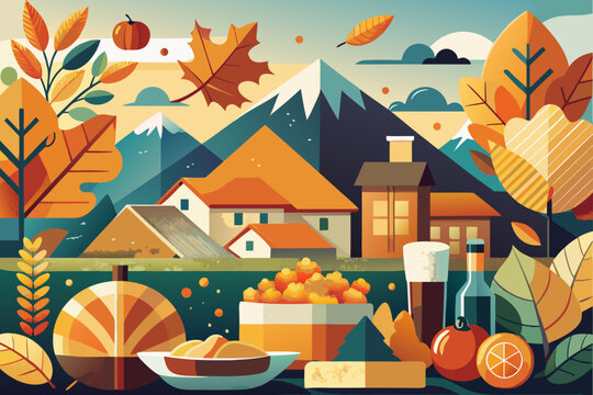 A flat geometric background with a modern Thanksgiving theme vector illustration