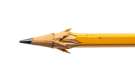 Broken Yellow Pencil Tip on White Background broken pencil writing instrument