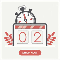 Digital Timer Countdown with Red Leaves Illustration