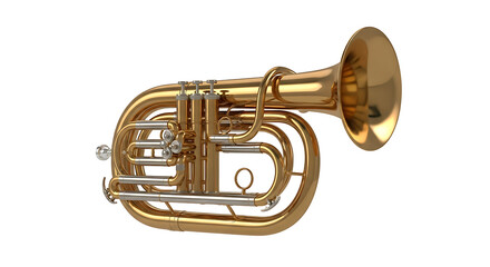 Obraz premium A shiny golden euphonium instrument displayed against a stark white background in high resolution ai generated