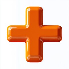 Obraz premium Glossy shiny orange 3D plus sign symbol with smooth rounded edges on white background