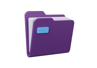 3d render of a purple folder with a blue tag, representing organization and data management, isolated on transparent background