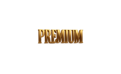 Golden 3d text premium with a metallic sheen and subtle glow isolated on transparent background representing exclusivity and high quality
