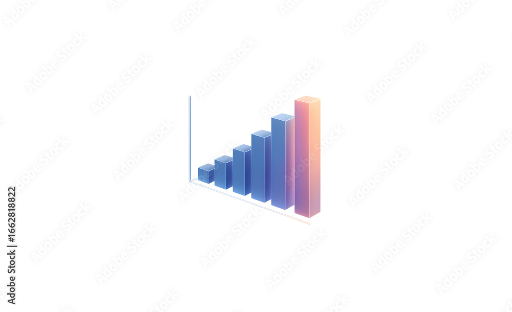 Poster 3d isometric bar chart showing upward trend and growth with colorful gradient bars isolated on trans
