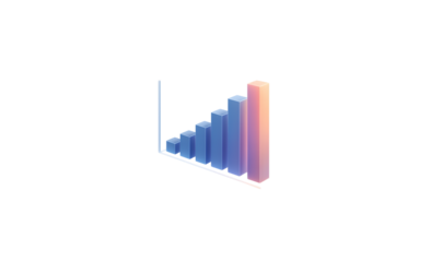 3d isometric bar chart showing upward trend and growth with colorful gradient bars isolated on transparent background