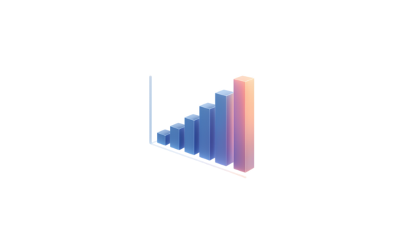 3d isometric bar chart showing upward trend and growth with colorful gradient bars isolated on transparent background