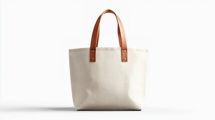 Cream canvas tote bag with leather handles