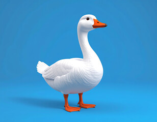 Obraz premium Charming digital illustration of a playful white goose against a vibrant blue background