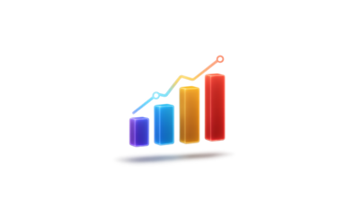 Colorful 3d bar graph with an upward trending line and arrow indicating financial growth and success isolated on transparent background