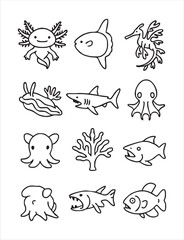 Unique Sea Creatures Icon Set...