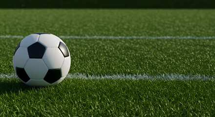 Soccer ball on green grass field ready for game