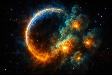Obraz premium Cosmic Nebula Illustration - Orange and Blue Celestial Body