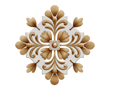 Ornate square brocade fabric scrap with luxury textile pattern, elegant floral embroidery, decorative vintage style, beige and white color, symmetrical design