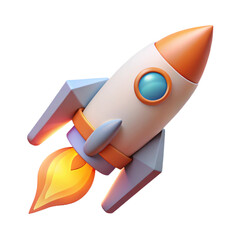 Cartoon style 3d rocket launching isolated on transparent background for space travel