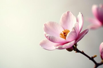 Obraz premium Delicate magnolia blossom, vintage style, white background , wallpaper, floral
