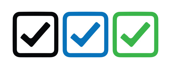 Black Blue Green Check Mark Symbols in a Row Vector illustration 