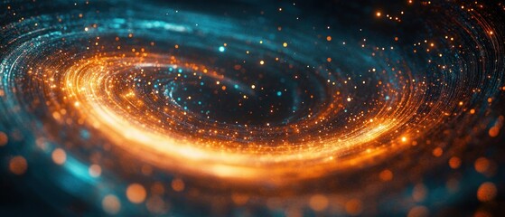 Glowing spiral of orange and blue particles creating a dynamic swirling light effect suggesting energy or cosmic phenomena