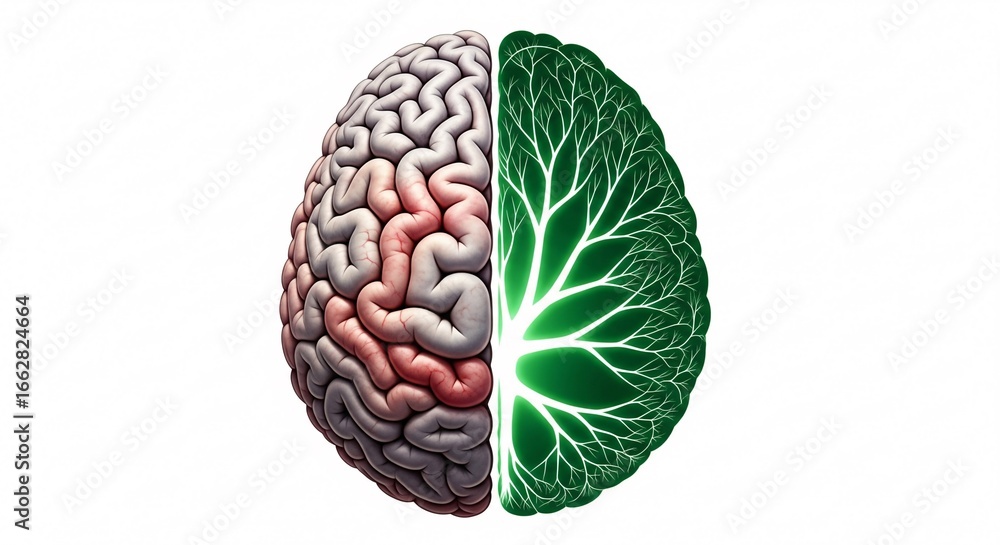 Poster illustration of a brain merging with a tree, representing growth and intelligence.
