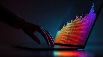 Hand over laptop, data visualization